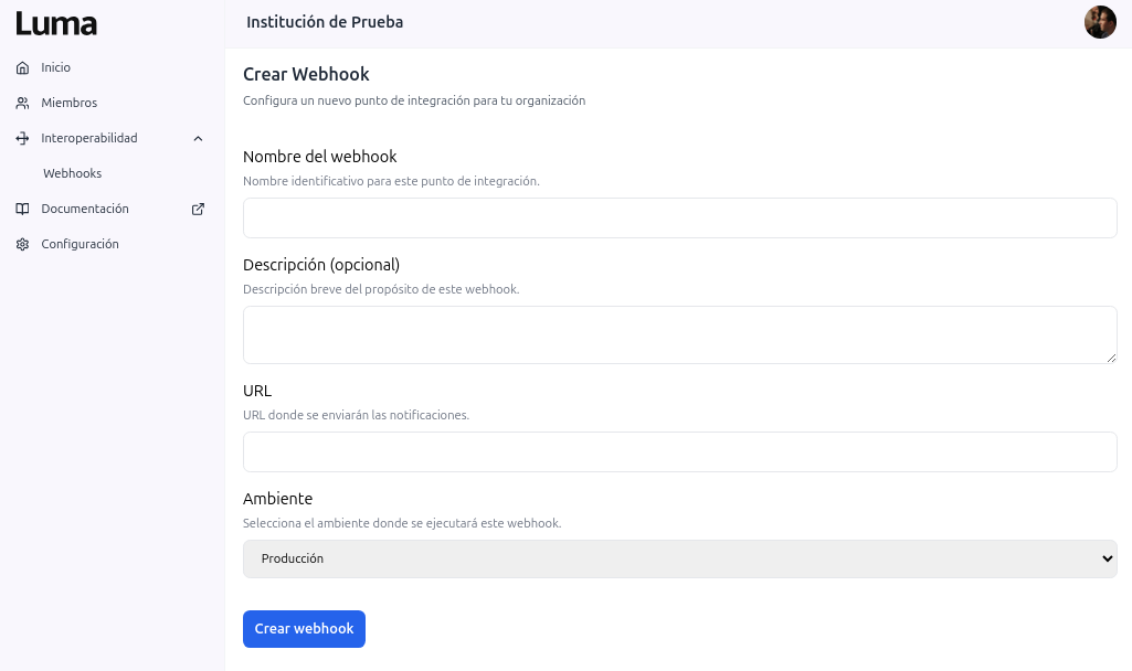 Configuración de Webhook